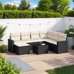 Premium 8-Piece Black Poly Rattan Outdoor Sectional Set