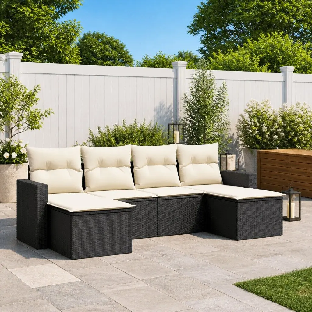 6 Piece Outdoor Sectional Sofa Set PE Rattan Black