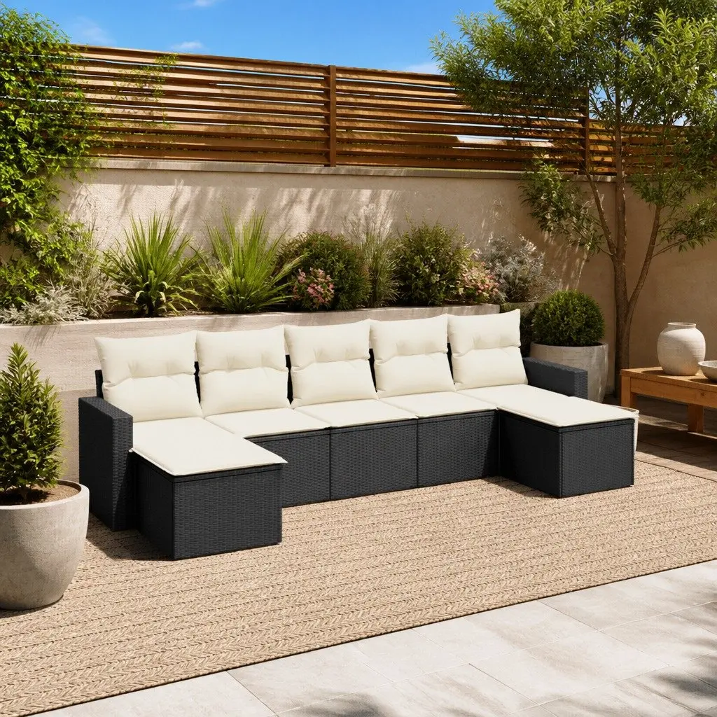 7 Piece Outdoor Sofa Set PE Rattan Black Modular Garden Patio Furniture