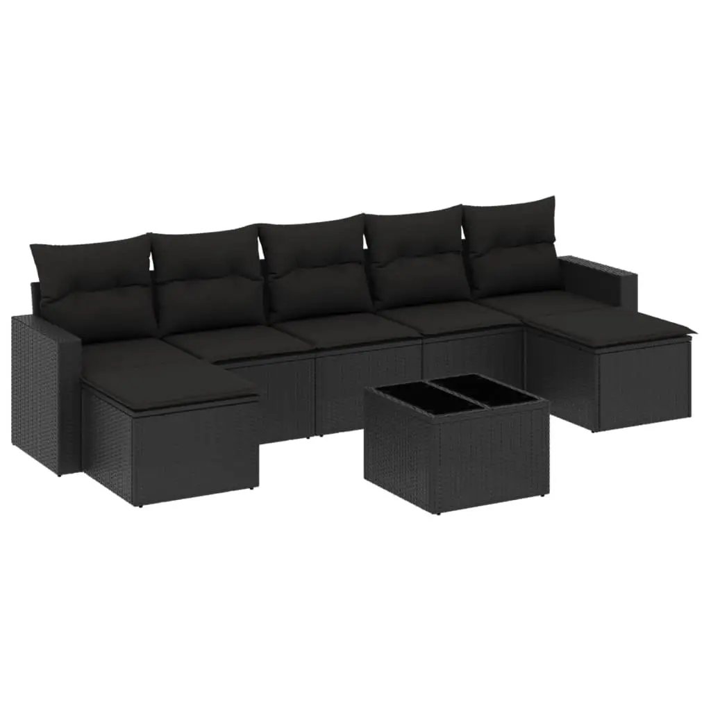 8 Piece Outdoor Garden Sofa Set PE Rattan Black Sectional with Storage Cushions