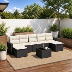 8-Piece Black Modular Garden Sofa Set with Storage