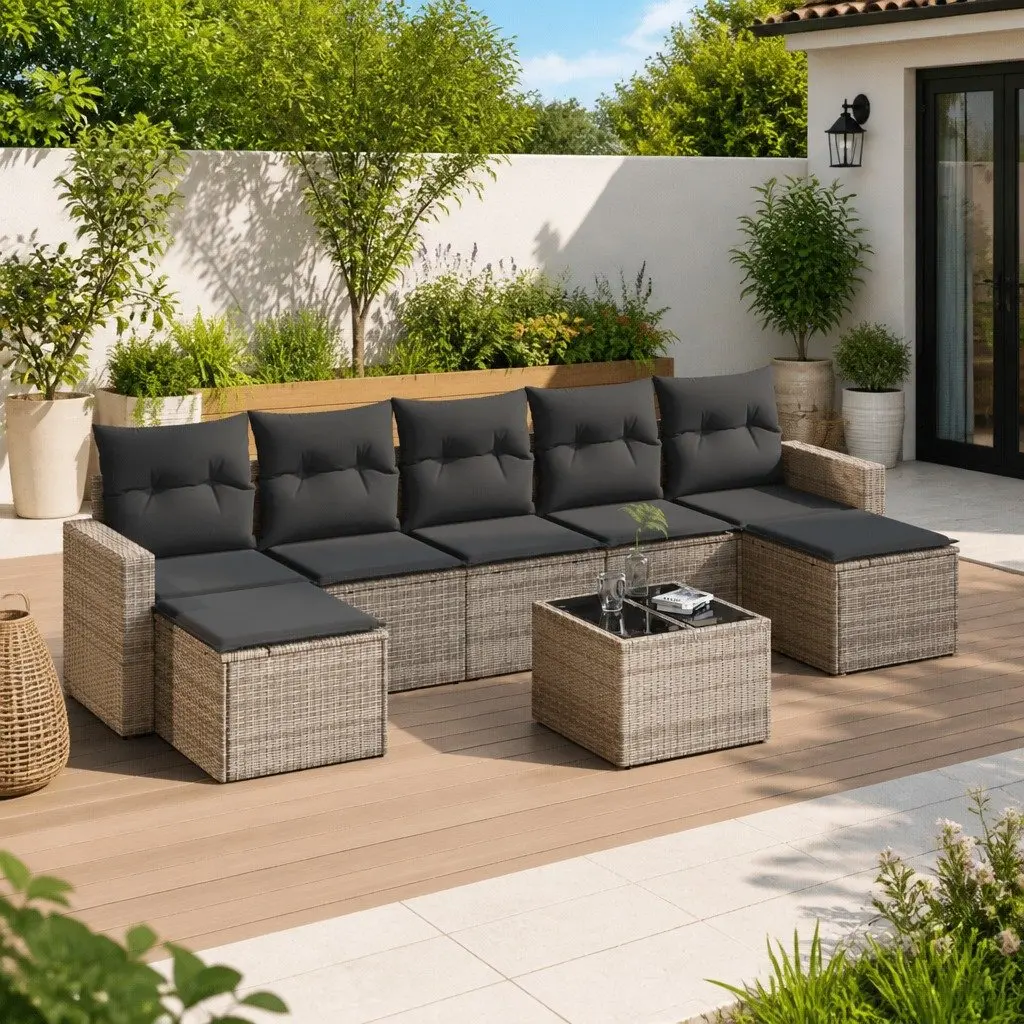 8 Piece Outdoor Sectional Sofa Set PE Poly Rattan Grey Garden Lounge Furniture