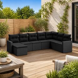 Durable 8-Piece Outdoor Sectional Sofa Set in Black Rattan