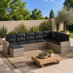 Durable 8 Piece Outdoor Sofa Set in Grey Poly Rattan