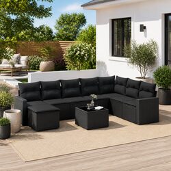 9-Piece Black Outdoor Sectional Sofa Set