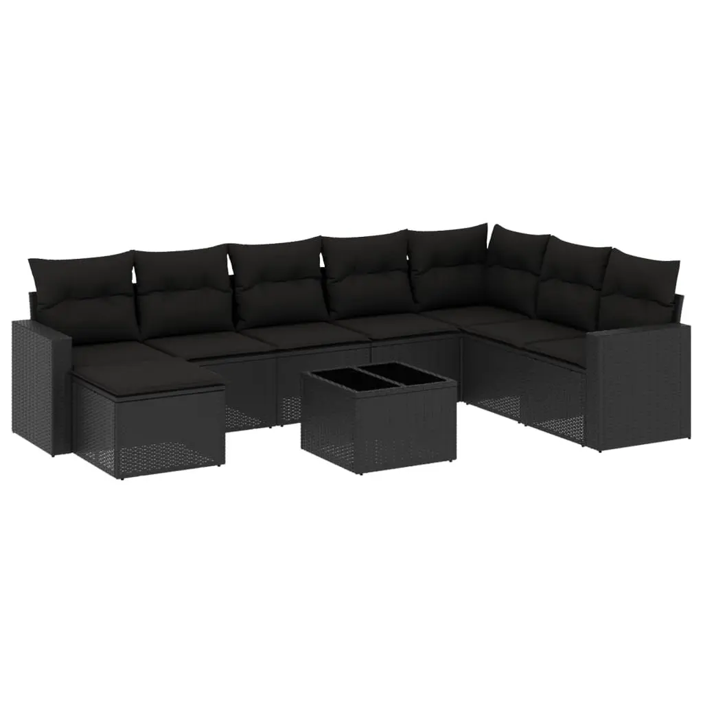 9-Piece Black Outdoor Sectional Sofa Set