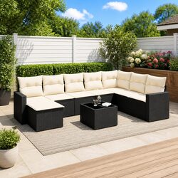 Sturdy 9-Piece Outdoor Sectional Sofa Set in Black Rattan