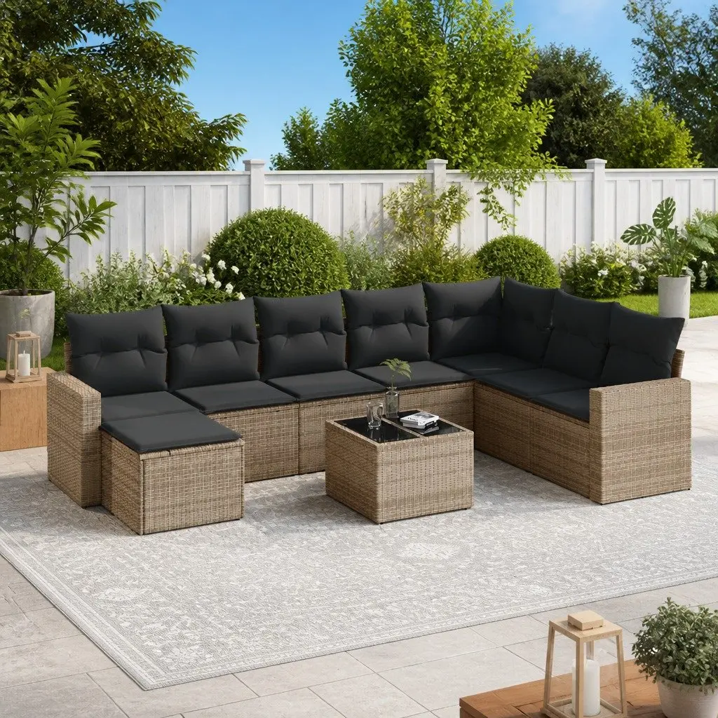 9 Piece Grey Outdoor Garden Sofa Set with Storage