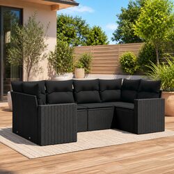 Premium 6-Piece Black Poly Rattan Outdoor Sofa Set