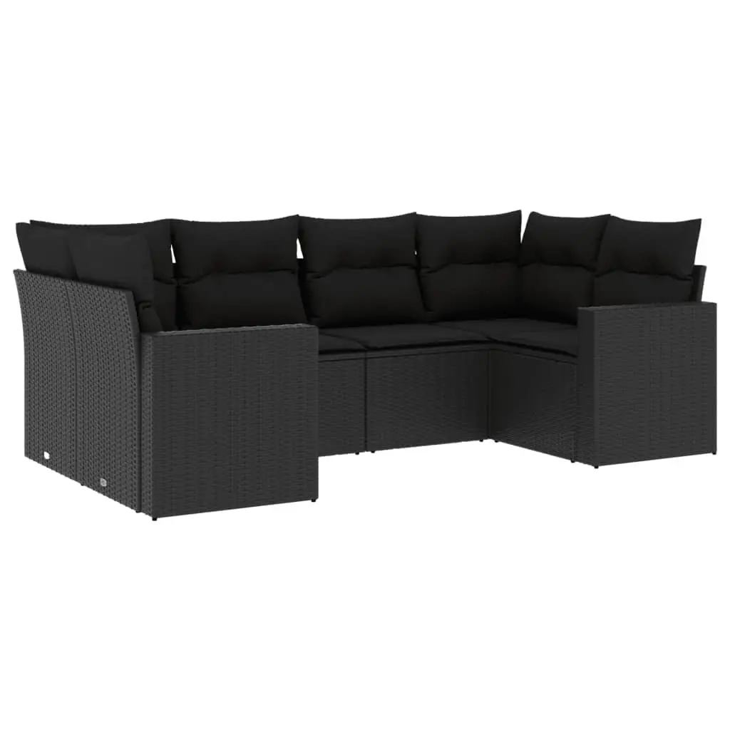 6-Piece Black Poly Rattan Outdoor Sofa Set