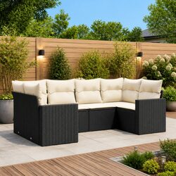 Premium 6-Piece Black Poly Rattan Outdoor Sofa Set