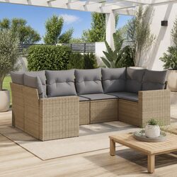 6 Piece Modular Garden Sofa Set in Beige PE Rattan