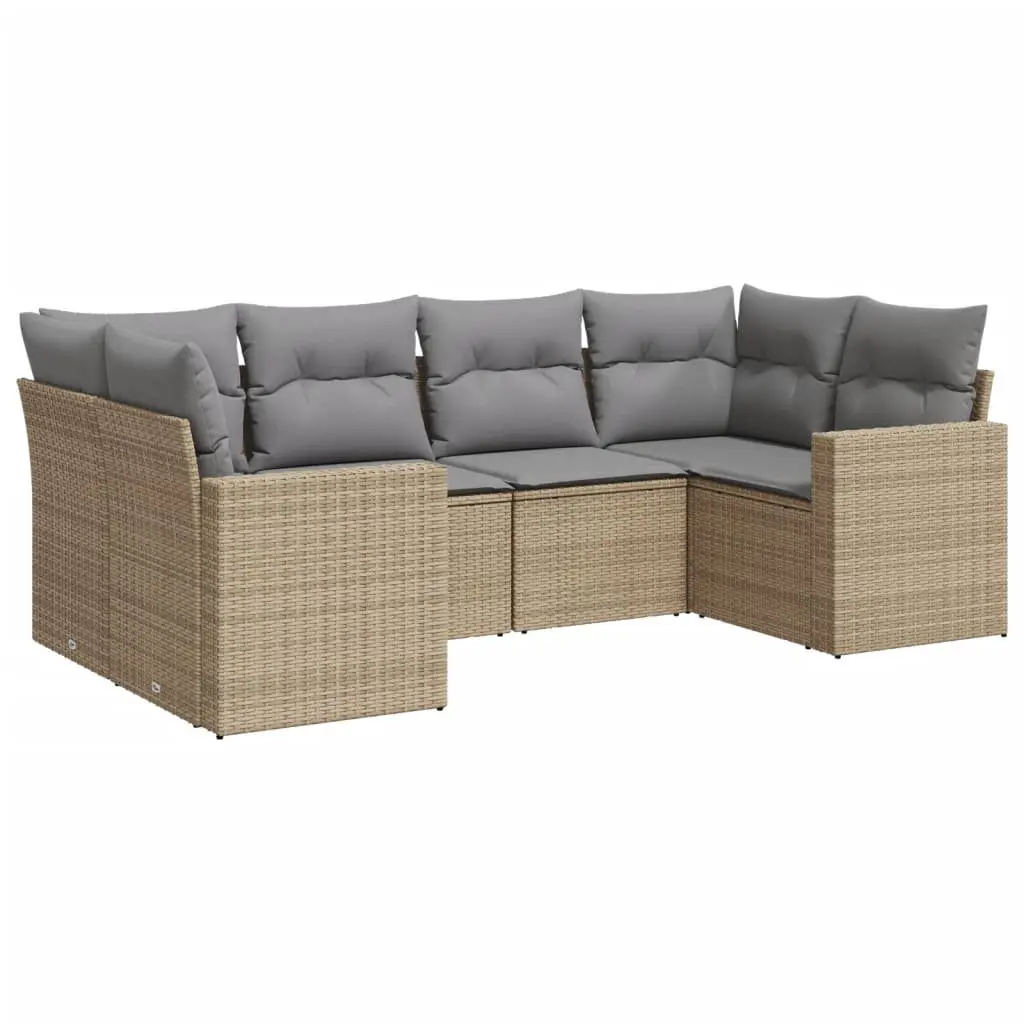 6 Piece Modular Garden Sofa Set in Beige PE Rattan