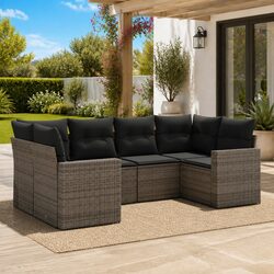 Durable Outdoor Sectional Sofa Set 6 Piece in Grey Poly Rattan