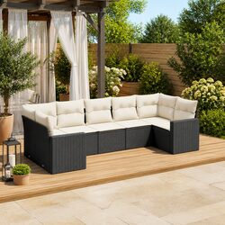 Sturdy 7 Piece Outdoor Garden Sofa Set in Black Rattan