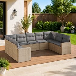 Beige Modular 9 Piece Outdoor Garden Sofa Set