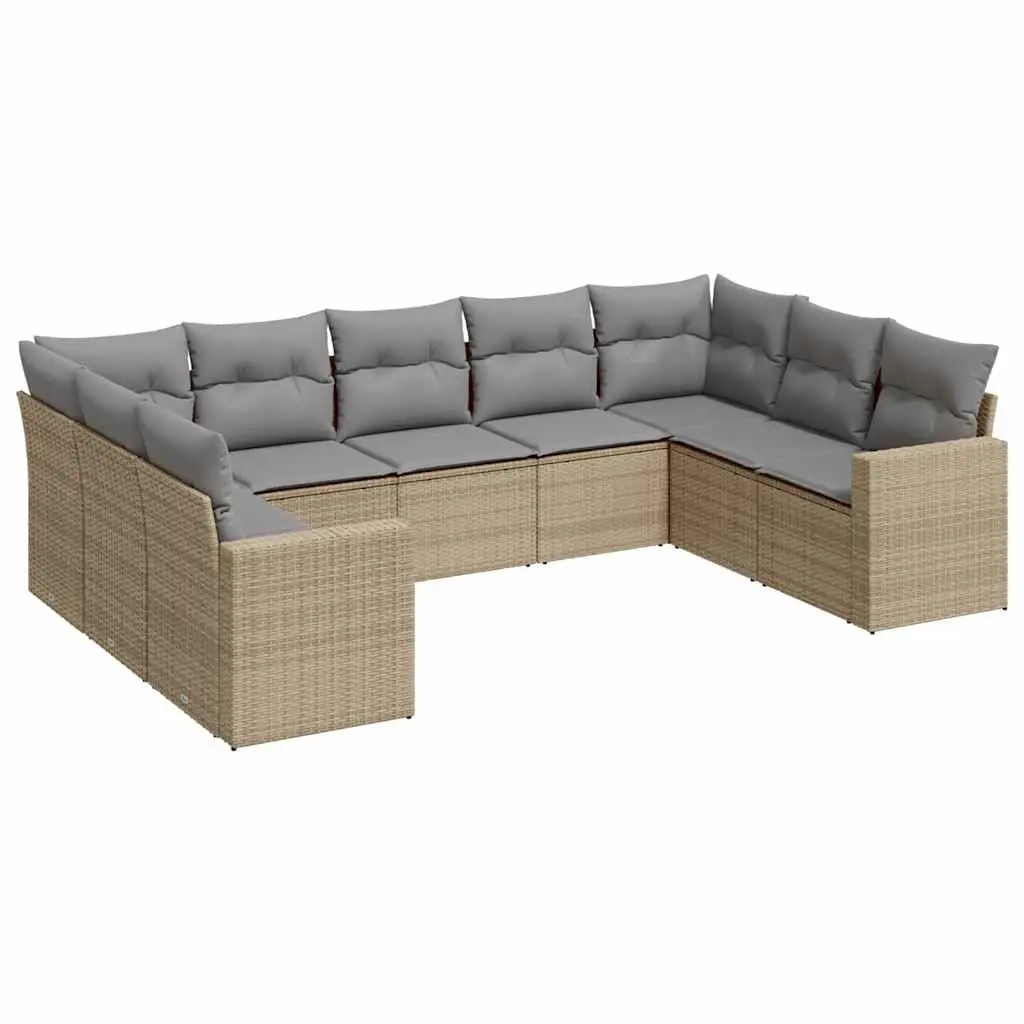 Beige Modular 9 Piece Outdoor Garden Sofa Set