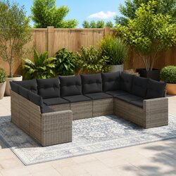 Premium 9-Piece Grey Rattan Outdoor Sectional Sofa Set