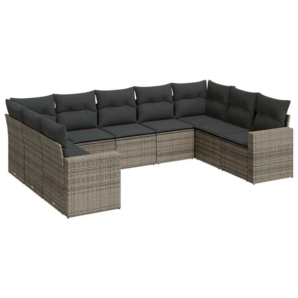 9-Piece Grey Rattan Outdoor Sectional Sofa Set