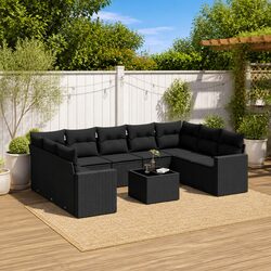 Quality 10 Piece Black Poly Rattan Outdoor Sofa Set
