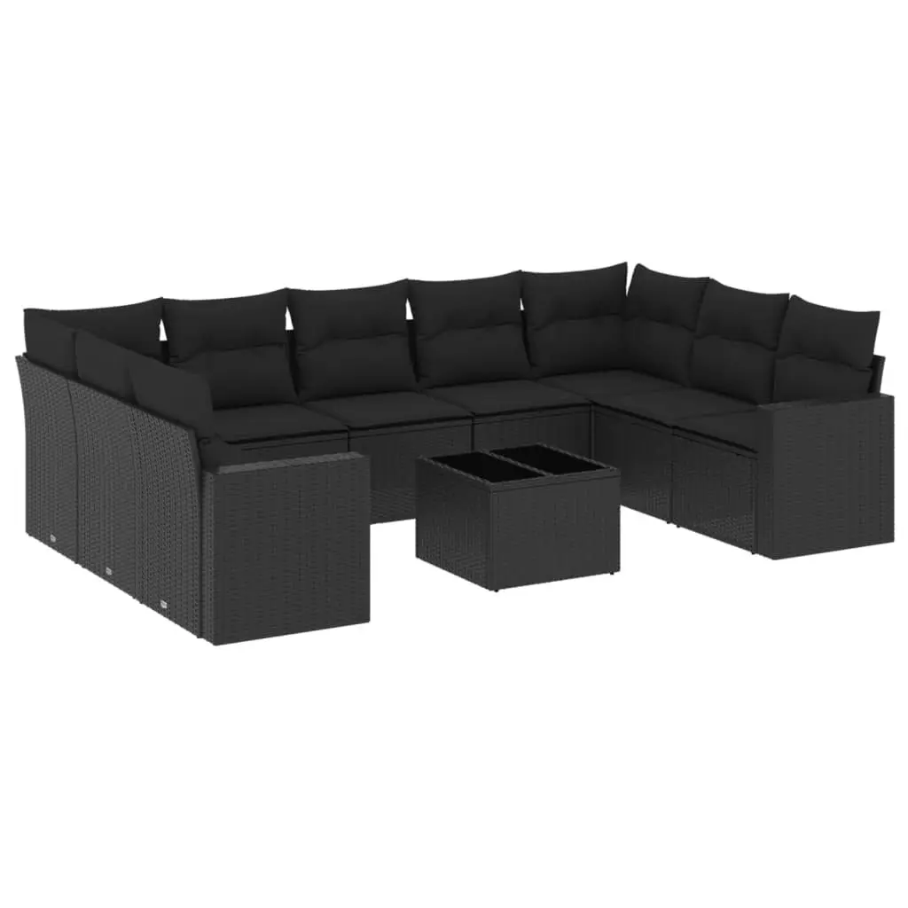 10 Piece Outdoor Garden Sofa Set PE Rattan Black with Cushions and Storage