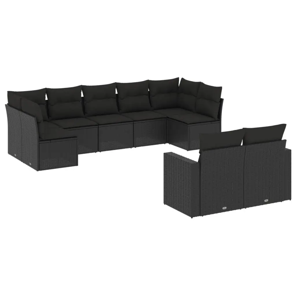 9 Piece Black Poly Rattan Garden Sofa Set