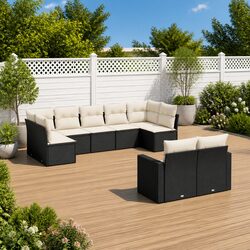 Durable 9-Piece Black Poly Rattan Outdoor Sofa Set