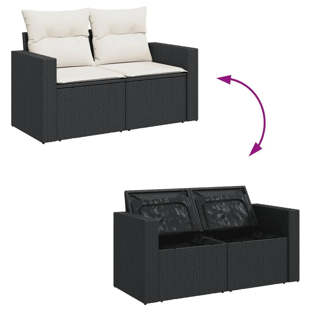 9-Piece Black Poly Rattan Outdoor Sofa Set