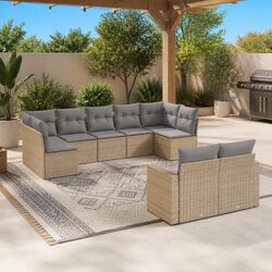 Durable 9 Piece Outdoor Sectional Sofa Set in Beige
