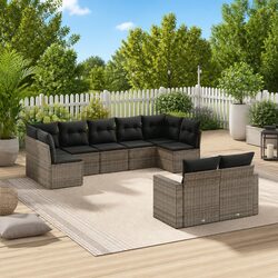 Durable 9 Piece Grey Poly Rattan Outdoor Sofa Set