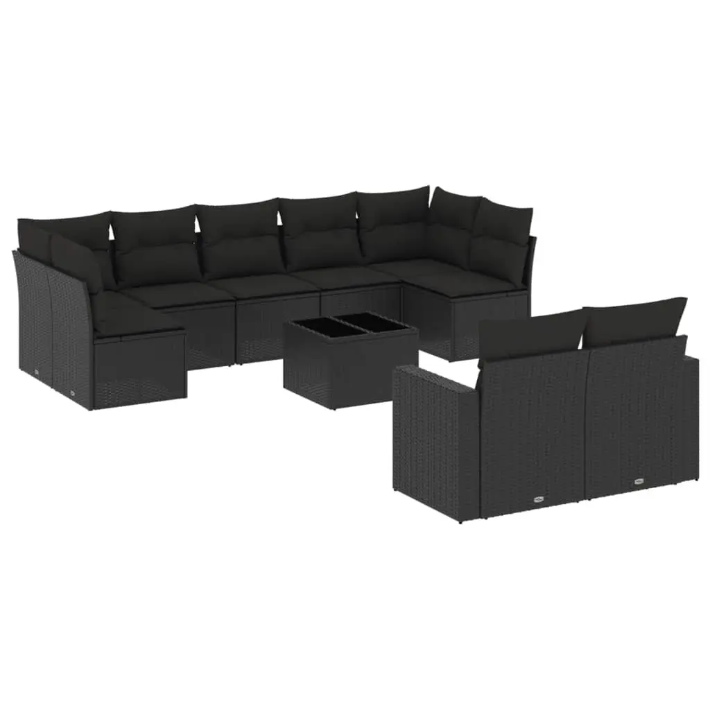 Modular 10-Piece Black Poly Rattan Outdoor Sofa Set