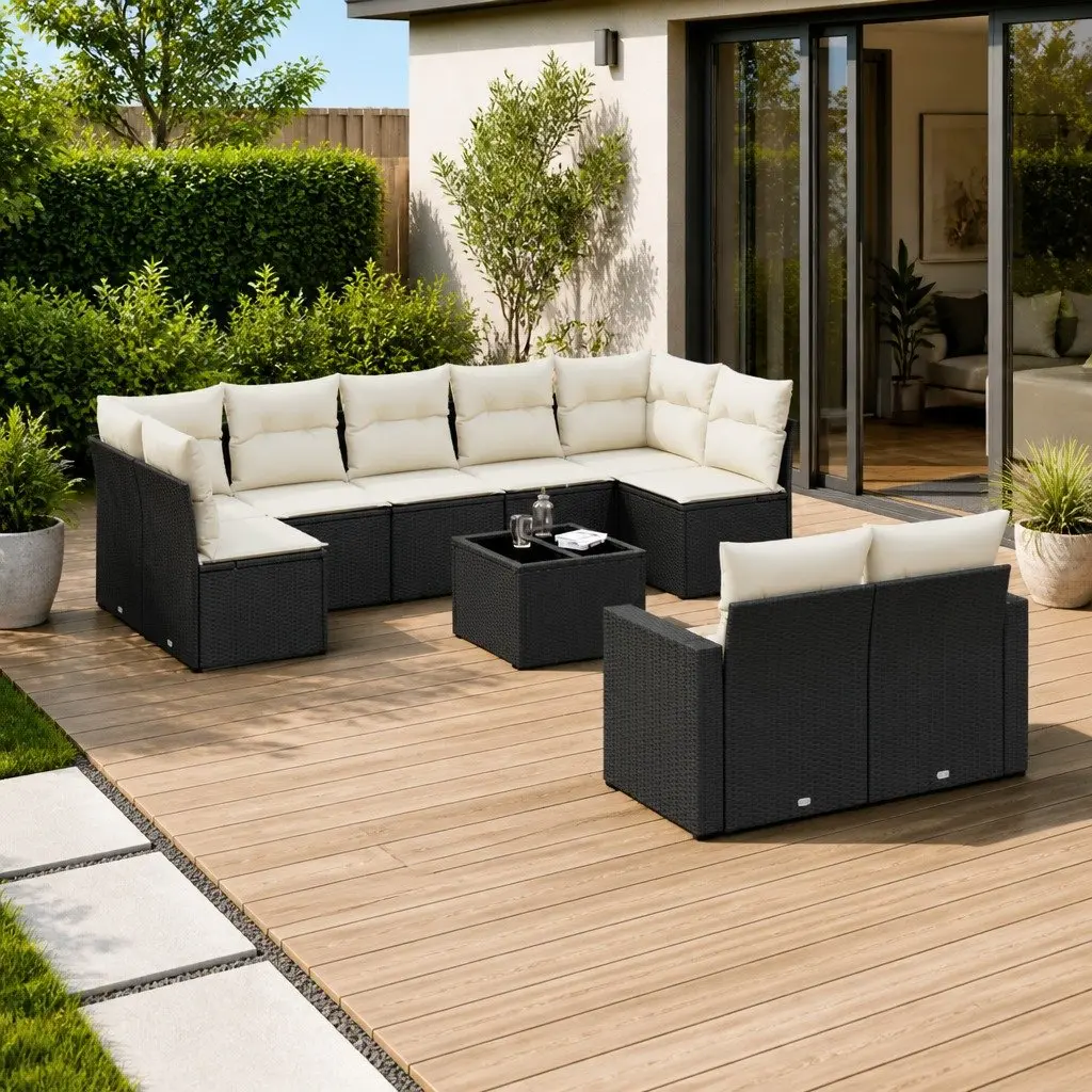 10-Piece Outdoor Sofa Set with Cushions and Storage