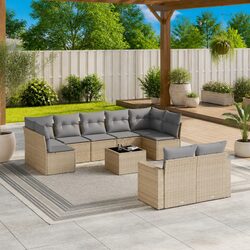 Beige 10 Piece Outdoor Sectional Sofa Set for Gardens