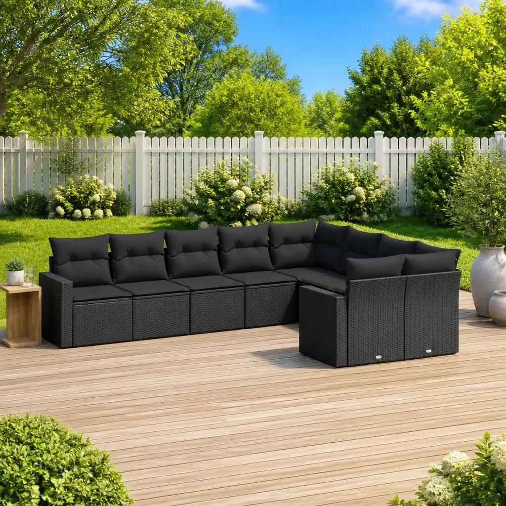 9 Piece Outdoor Sectional Sofa Set PE Rattan Black