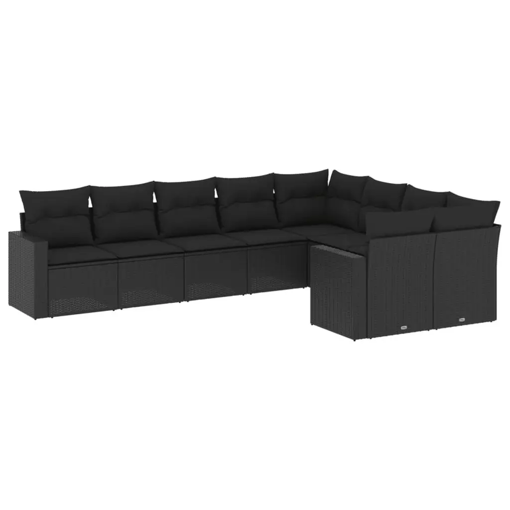 9 Piece Outdoor Sectional Sofa Set PE Rattan Black