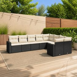 Black Poly Rattan 9 Piece Outdoor Garden Sofa Set with Cushions