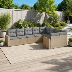 Beige 9 Piece Outdoor Sectional Sofa Set with Cushions