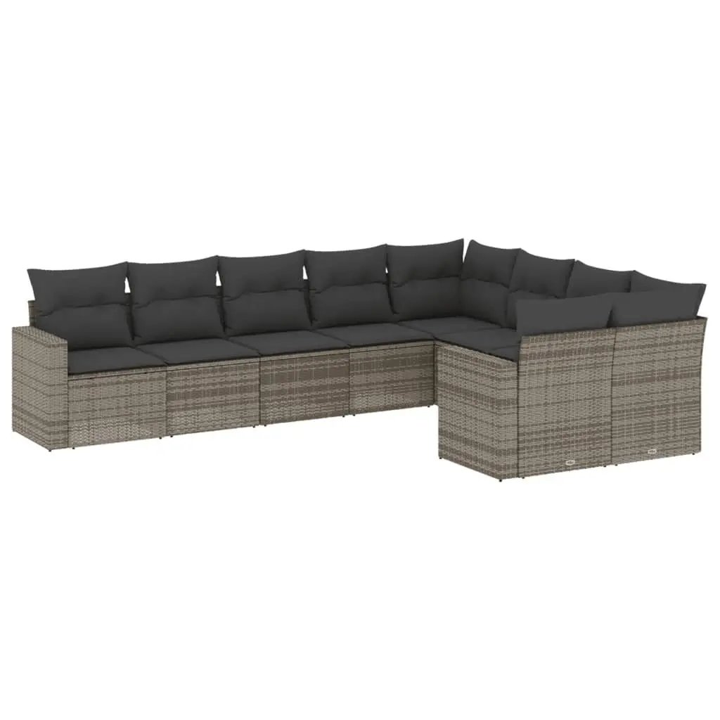 9 Piece Grey Poly Rattan Sectional Sofa Set