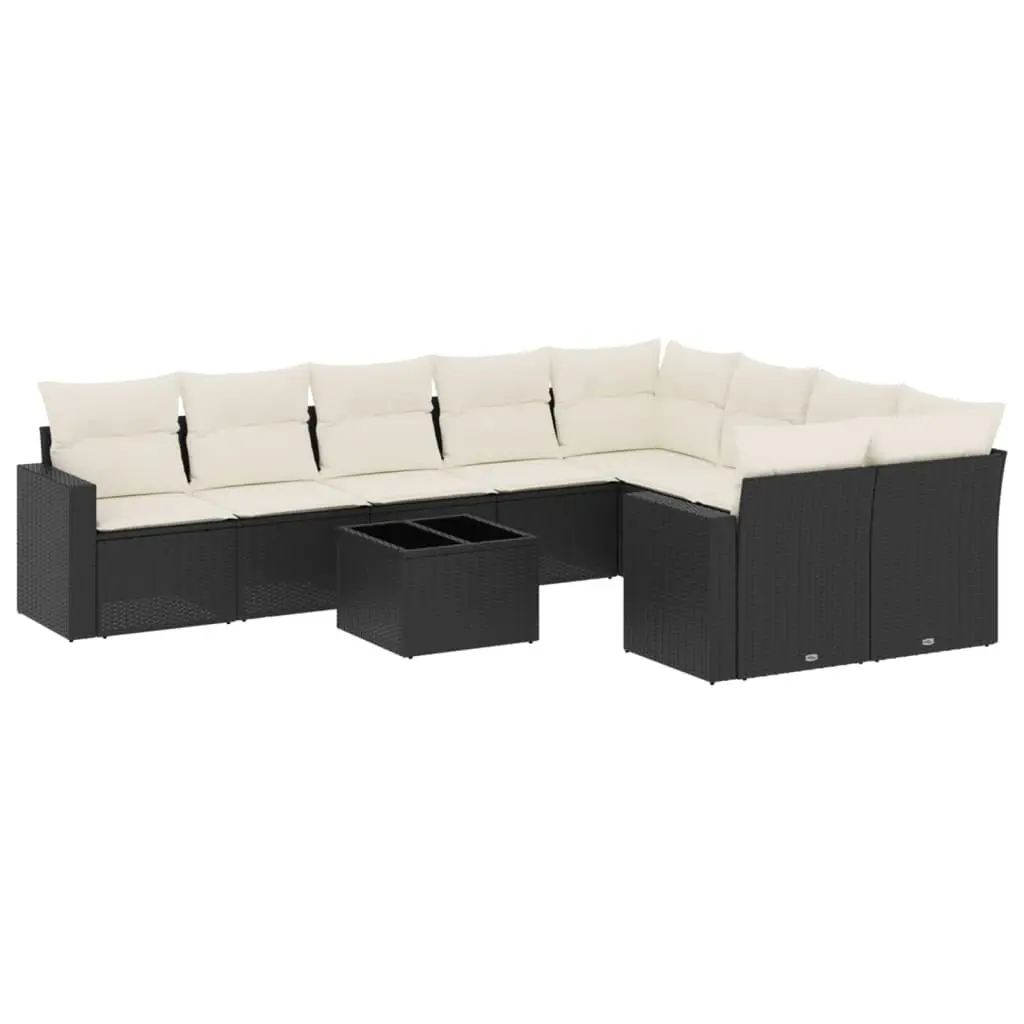 10-Piece Black Modular Rattan Sofa Set for Outdoors