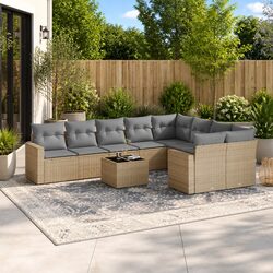 Beige Outdoor Sectional Sofa Set 10-Piece Garden Furniture