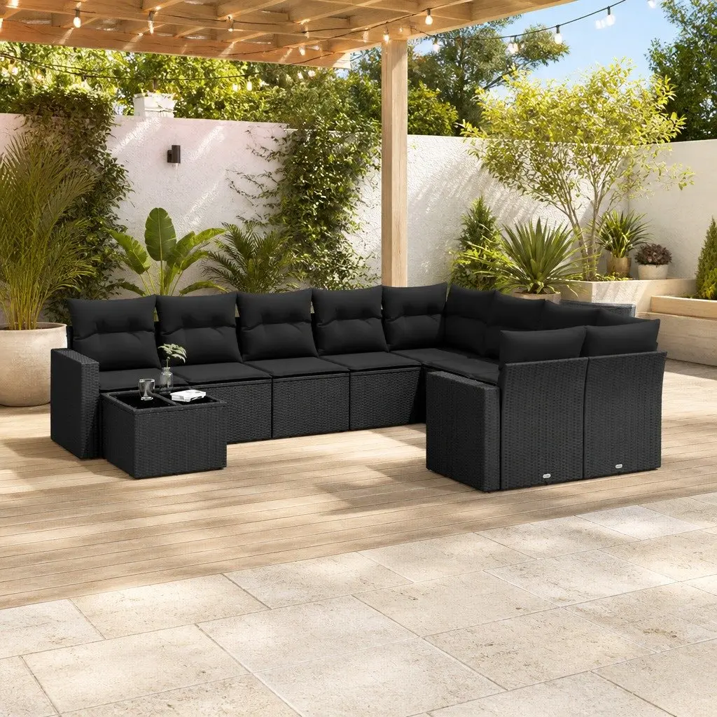 10 Piece Outdoor Sectional Sofa Set PE Rattan Black with Storage