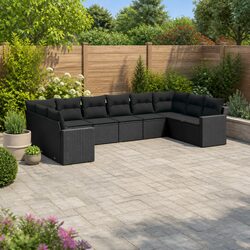 10-Piece Black Poly Rattan Outdoor Sectional Sofa Set