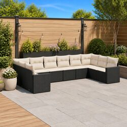 10-Piece Black Poly Rattan Outdoor Sectional Sofa Set