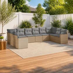 10-Piece Outdoor Sectional Sofa Set in Beige Rattan