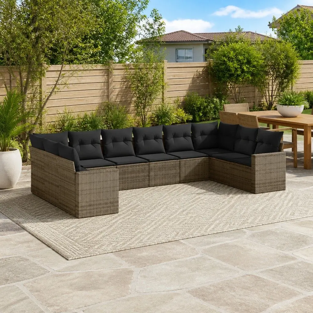 10 Piece Grey Poly Rattan Outdoor Sectional Sofa Set