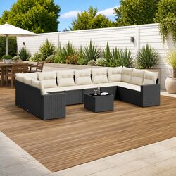 Premium 11-Piece Black Poly Rattan Sectional Sofa Set