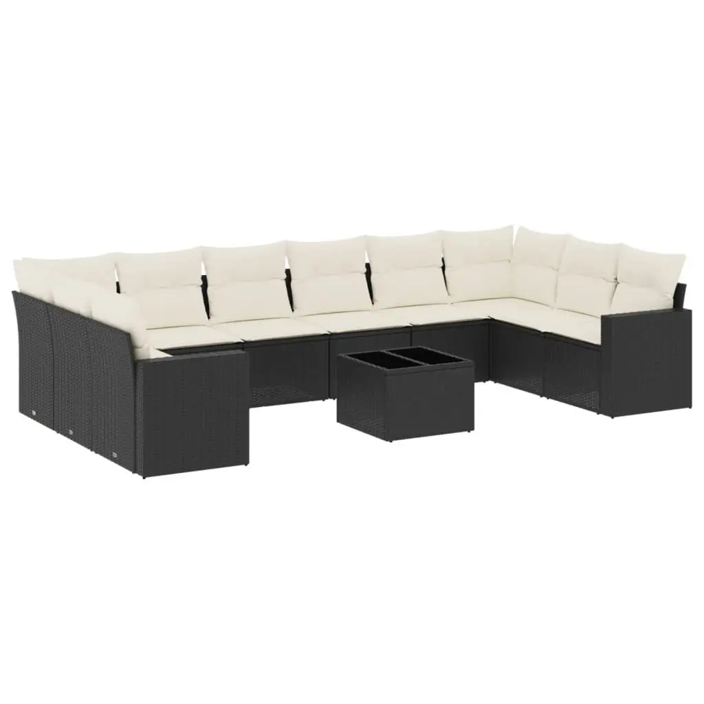11-Piece Black Poly Rattan Sectional Sofa Set