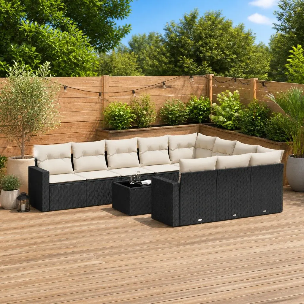 Black 11-Piece Outdoor Sofa Set with Storage