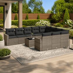 Durable 11 Piece Grey Poly Rattan Outdoor Sofa Set