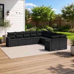 Durable 10 Piece Black Poly Rattan Garden Sofa Set